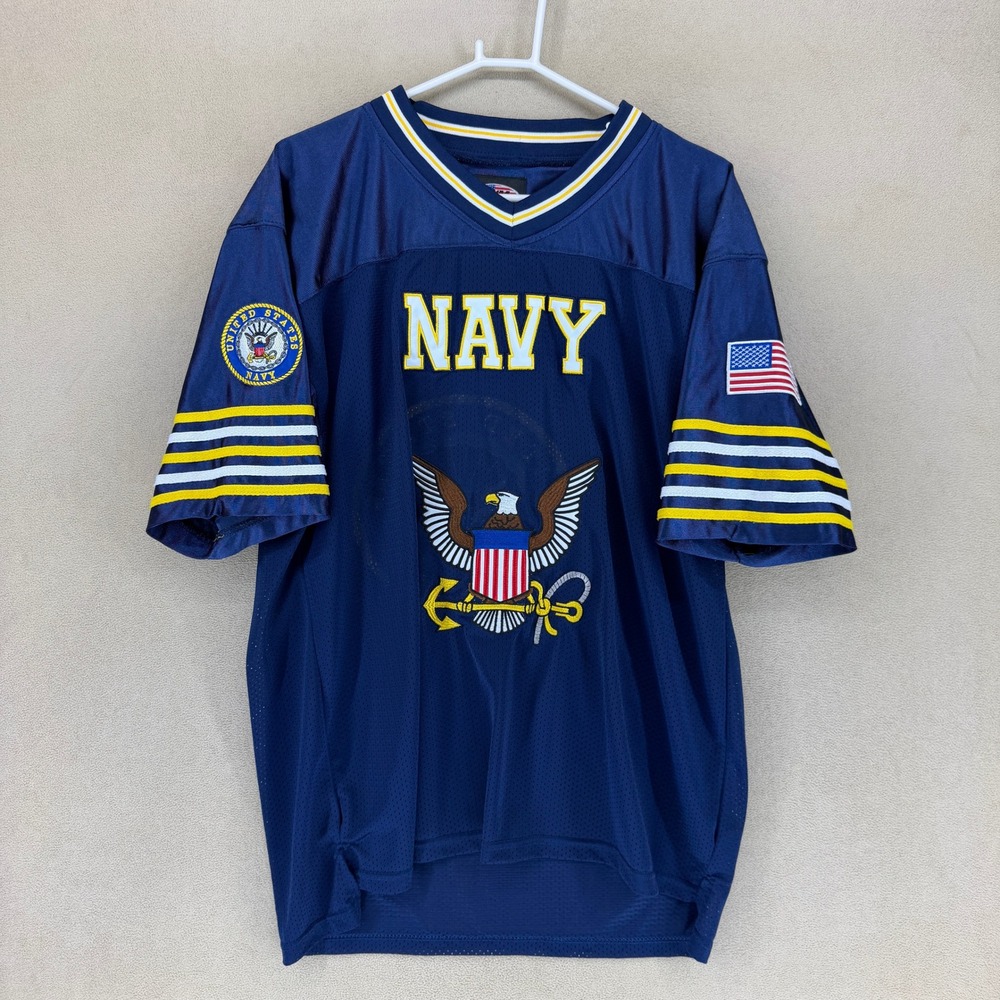 US Navy Football Jersey Eagle Crest USA Flag Adult XL Blue‎ Short Sleeve